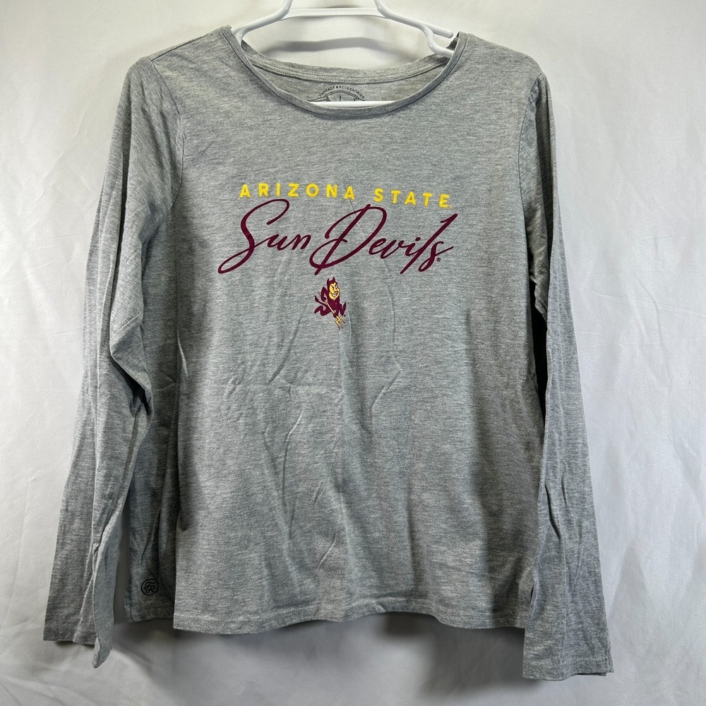 ARIZONA STATE University Shirt SUN DEVILS Womens L Gray Long Fall Rush Fork ASU